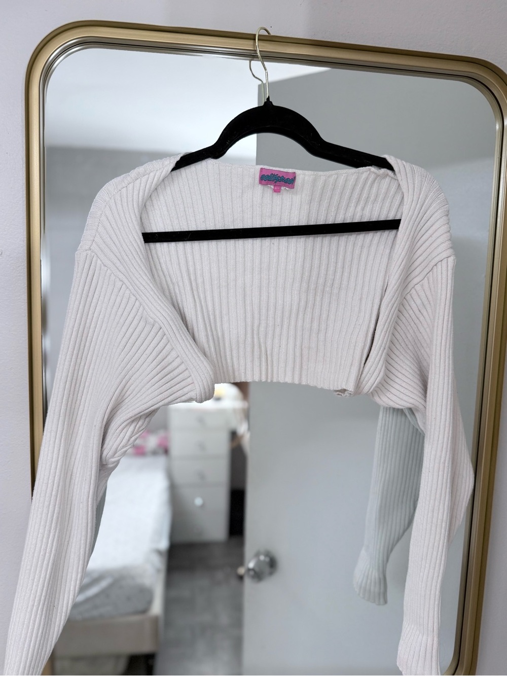 Edikted Cream Ribbed Bolero Cardigan